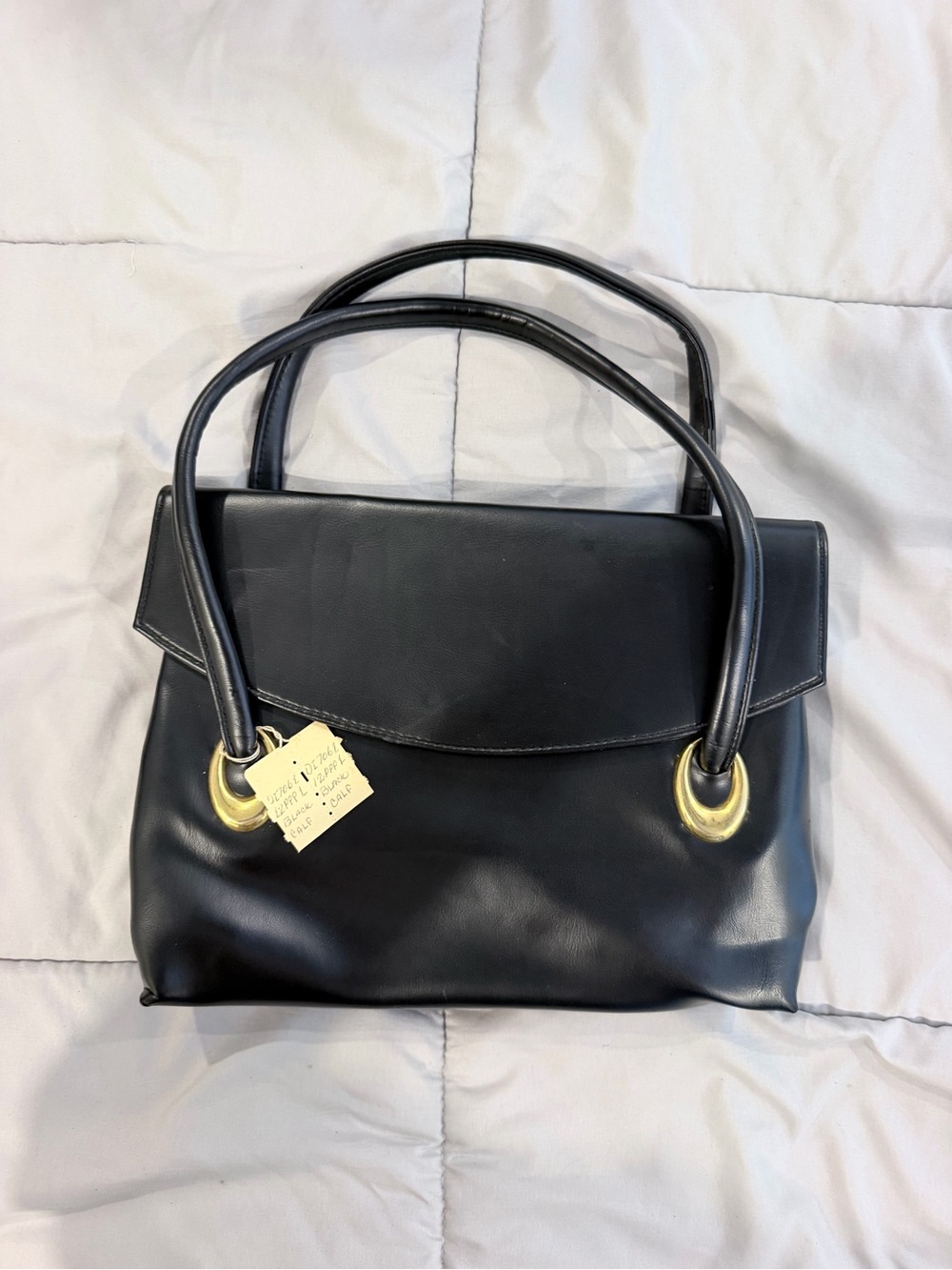 Vintage Black Shoulder Bag with Gold Accents
